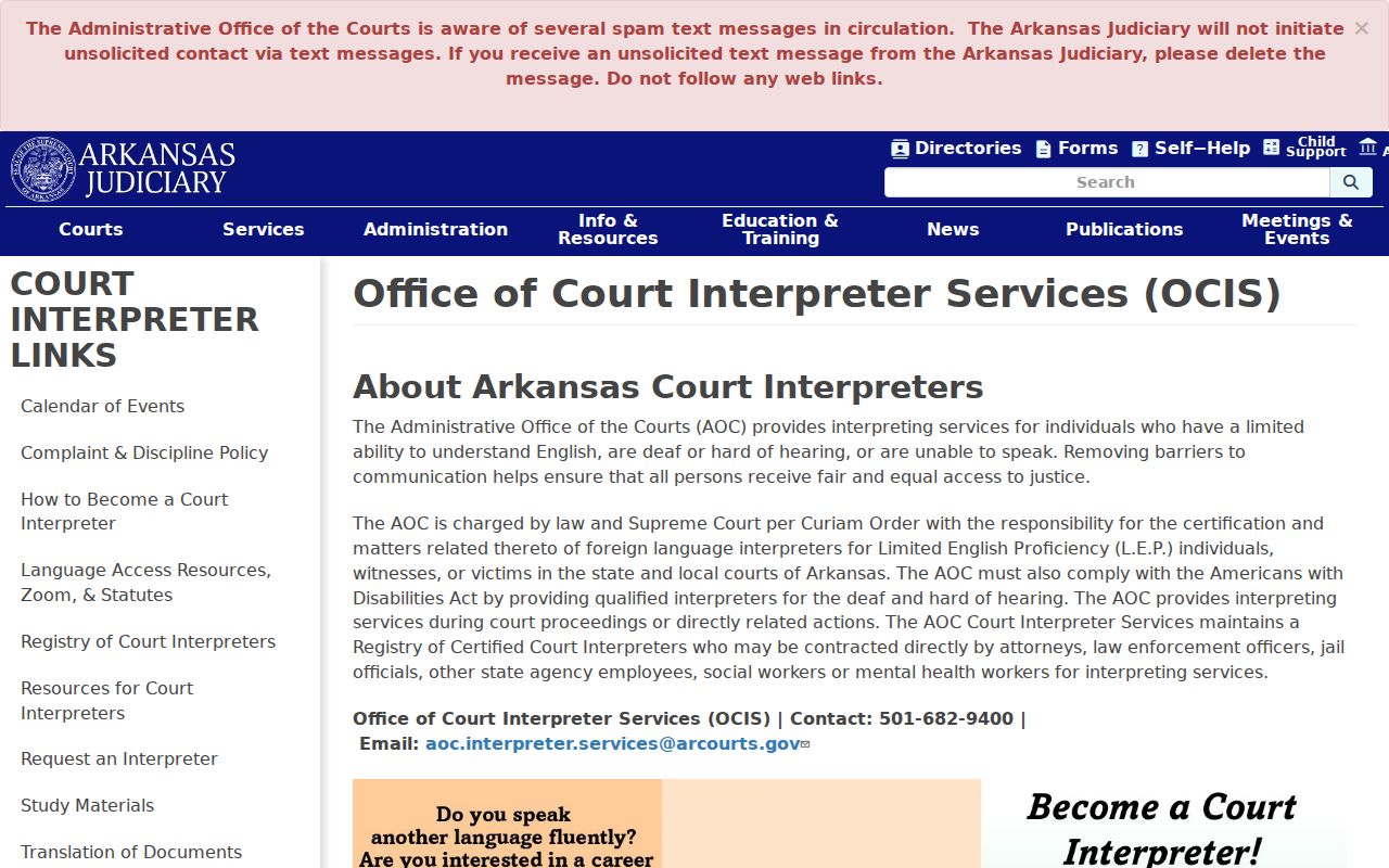 Lafayette County court calendar interpreter information