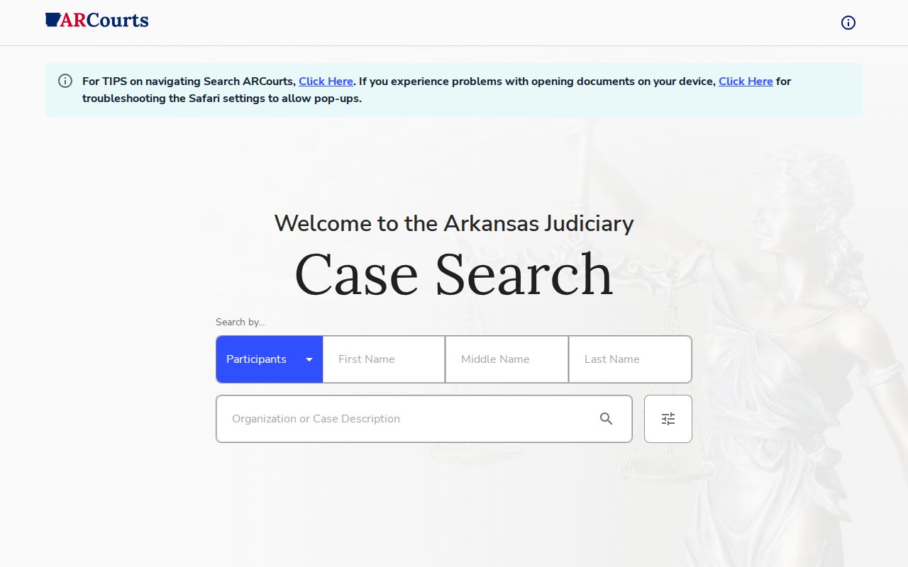 Lafayette County court docket Search ARCourts interface