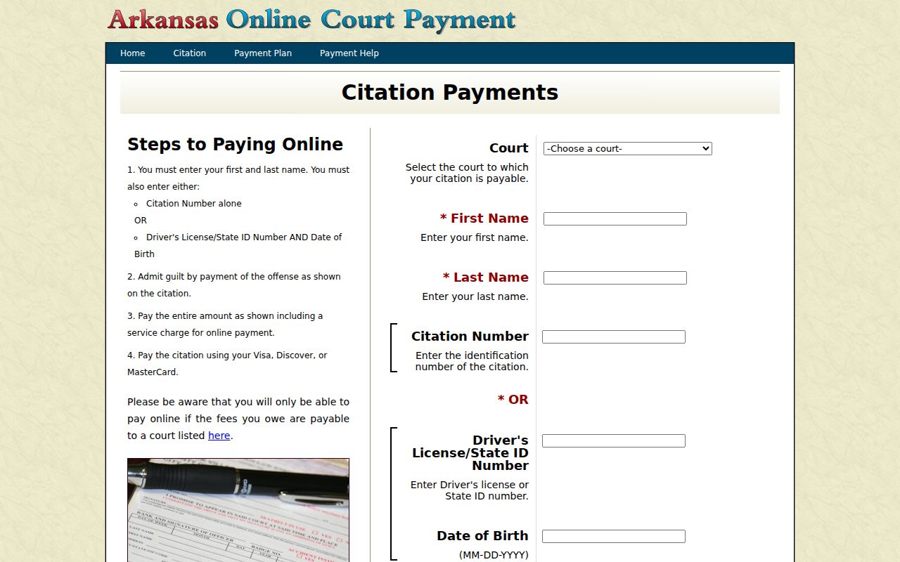 Lafayette County traffic court records citation payment search fields